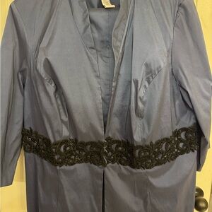 Alex Evenings Satin Blue Robe with Black Lace
